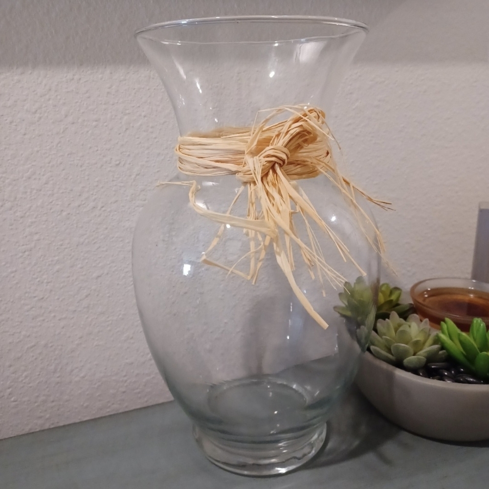 Glass Vase w/Raffia Accent